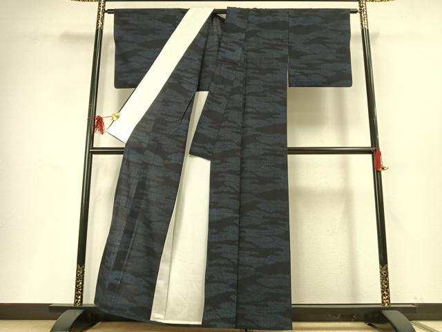 平和屋着物▽上質な紬 単衣 霞文 正絹 逸品 AABF5663fy