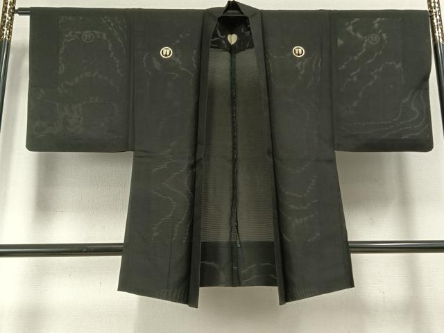 平和屋着物▽男性　長羽織　黒紋付　正絹　逸品　AABF5666fy