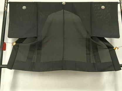 平和屋着物▽男性　長羽織　黒紋付　正絹　逸品　AABF5666fy