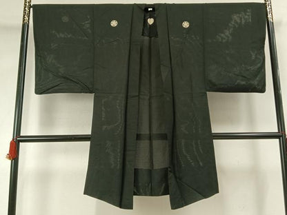 平和屋着物▽男性　長羽織　黒紋付　正絹　逸品　AABF5667fy