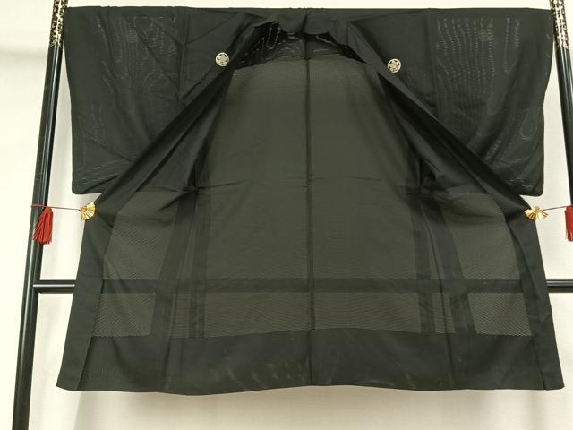 平和屋着物▽男性　長羽織　黒紋付　正絹　逸品　AABF5667fy