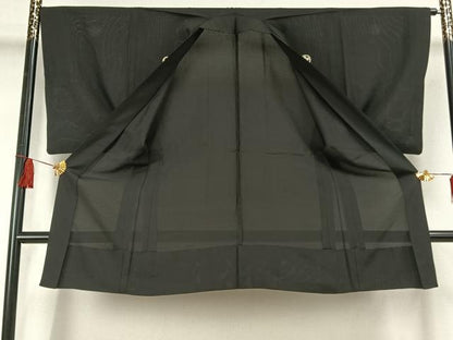 平和屋着物▽男性　長羽織　黒紋付　正絹　逸品　AABF5669fy