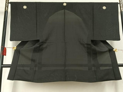 平和屋着物▽男性　長羽織　黒紋付　正絹　逸品　AABF5669fy