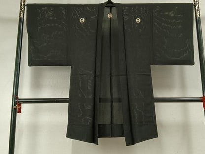 平和屋着物▽男性　長羽織　黒紋付　正絹　逸品　AABF5670fy