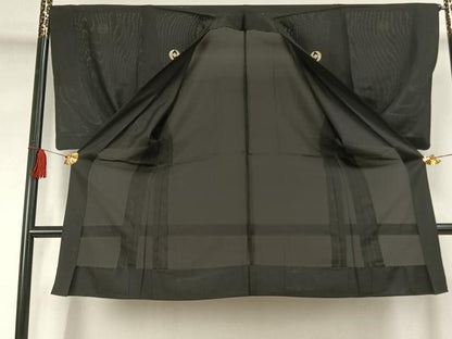 平和屋着物▽男性　長羽織　黒紋付　正絹　逸品　AABF5670fy