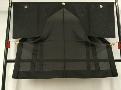 平和屋着物▽男性　長羽織　黒紋付　正絹　逸品　AABF5670fy