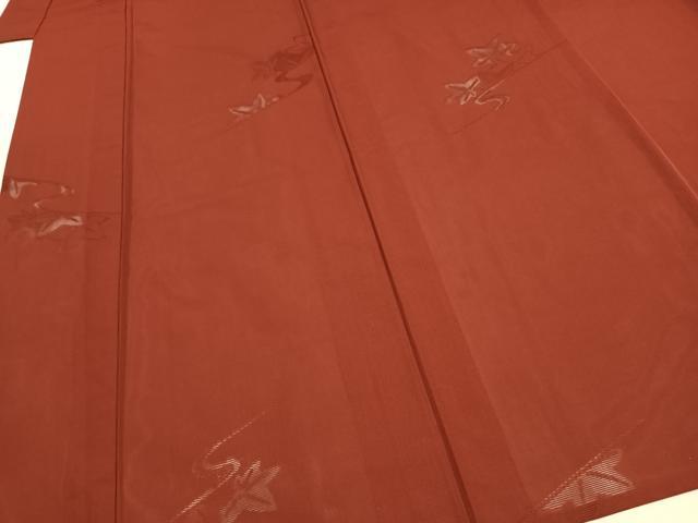 平和屋着物＊夏物 色無地 紗 舞葉地紋 紅海老茶色 正絹 逸品 AABF5677fy