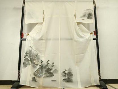 平和屋着物＊夏物　訪問着　絽　手描き　風景文　暈し染め　正絹　逸品　AABF5679fy
