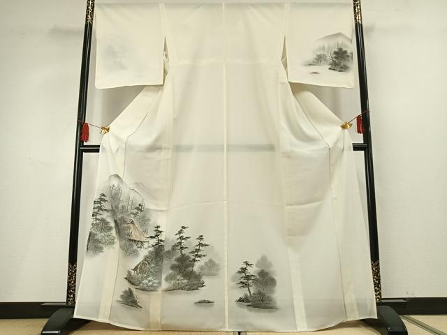 平和屋着物＊夏物　訪問着　絽　手描き　風景文　暈し染め　正絹　逸品　AABF5679fy