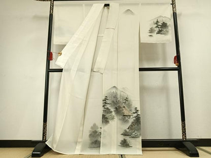 平和屋着物＊夏物　訪問着　絽　手描き　風景文　暈し染め　正絹　逸品　AABF5679fy
