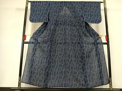 平和屋着物＊夏物 小紋 絽 本藍 萩文 正絹 逸品 AABF5682fy