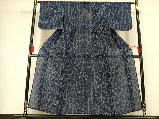 平和屋着物＊夏物 小紋 絽 本藍 萩文 正絹 逸品 AABF5682fy