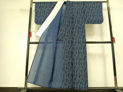 平和屋着物＊夏物 小紋 絽 本藍 萩文 正絹 逸品 AABF5682fy