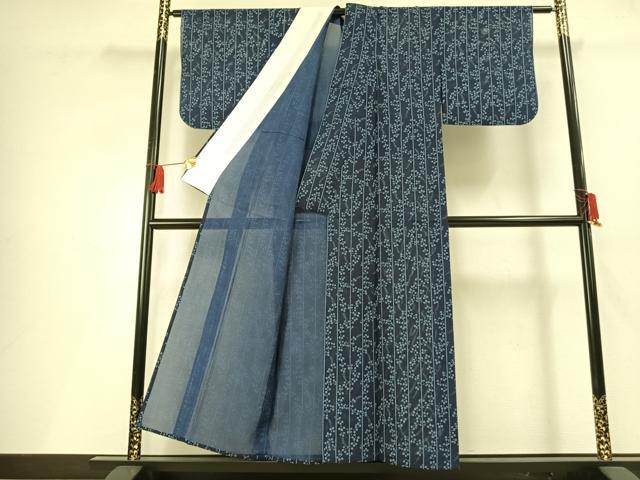 平和屋着物＊夏物 小紋 絽 本藍 萩文 正絹 逸品 AABF5682fy