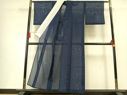 平和屋着物＊夏物 色無地 絽 紺青色 洗える着物 AABF5684fy