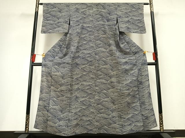 平和屋着物＊夏物 小紋 絽 立波文 正絹 逸品 AABF5686fy