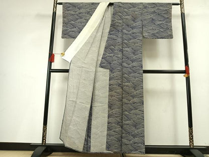 平和屋着物＊夏物 小紋 絽 立波文 正絹 逸品 AABF5686fy