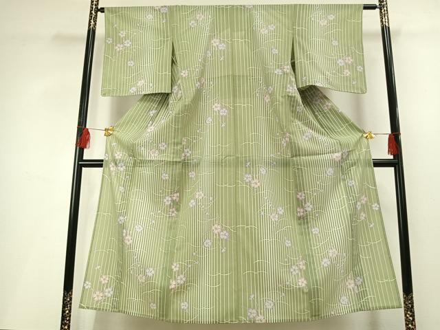 平和屋着物＊夏物 小紋 絽 草花文 洗える着物 未使用 AABF5687fy