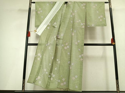 平和屋着物＊夏物 小紋 絽 草花文 洗える着物 未使用 AABF5687fy