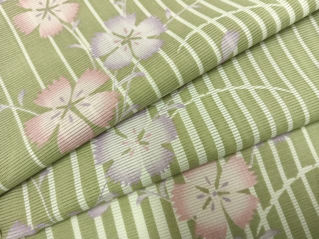 平和屋着物＊夏物 小紋 絽 草花文 洗える着物 未使用 AABF5687fy