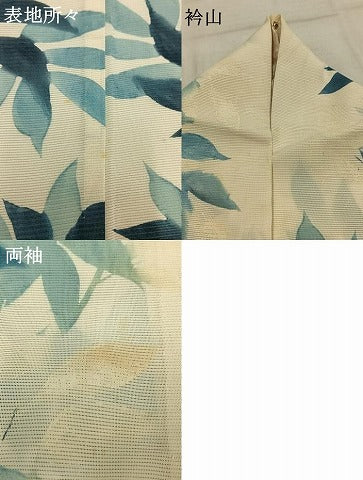 平和屋着物＊夏物 小紋 絽 藍 枝葉文 正絹 逸品 AABF5690fy