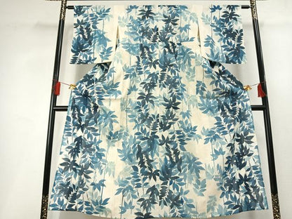 平和屋着物＊夏物 小紋 絽 藍 枝葉文 正絹 逸品 AABF5690fy