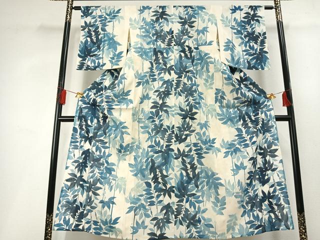 平和屋着物＊夏物 小紋 絽 藍 枝葉文 正絹 逸品 AABF5690fy