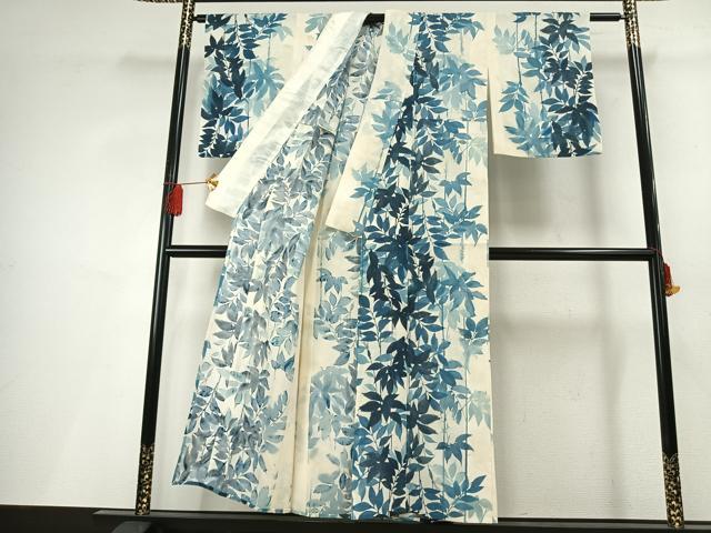 平和屋着物＊夏物 小紋 絽 藍 枝葉文 正絹 逸品 AABF5690fy