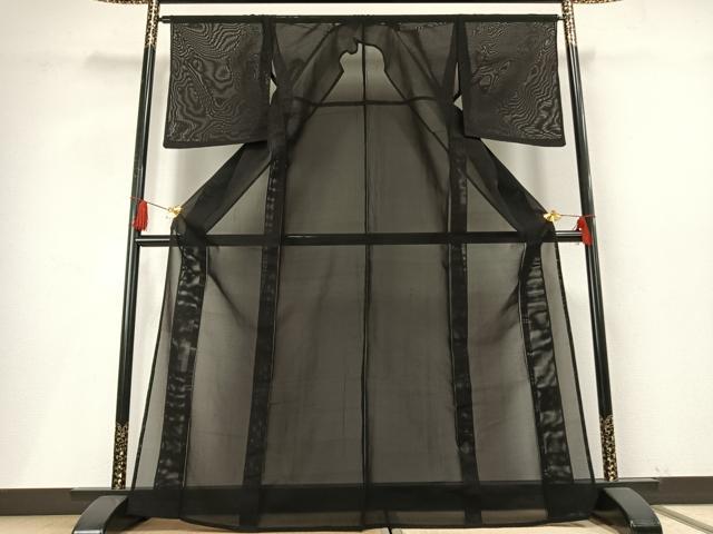 平和屋着物＊夏物 小紋 紗 縞 黒地 銀通し地 AABF5691fy