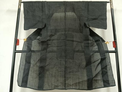 平和屋着物＊夏物 男性 上布 十字絣 黒地 麻 逸品 AABF5693fy