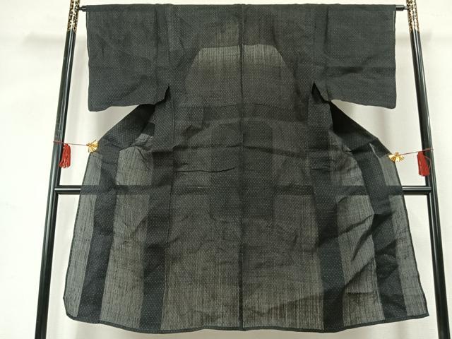 平和屋着物＊夏物 男性 上布 十字絣 黒地 麻 逸品 AABF5693fy