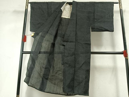 平和屋着物＊夏物 男性 上布 十字絣 黒地 麻 逸品 AABF5693fy