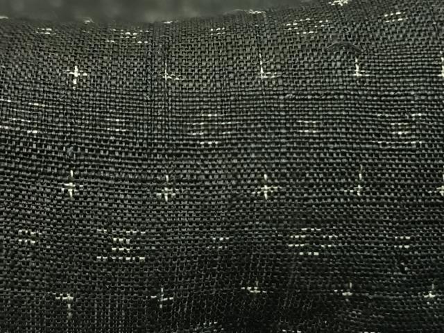 平和屋着物＊夏物 男性 上布 十字絣 黒地 麻 逸品 AABF5693fy