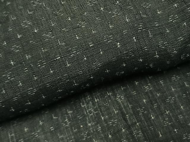 平和屋着物＊夏物 男性 上布 十字絣 黒地 麻 逸品 AABF5693fy