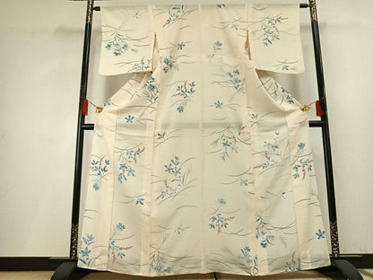 平和屋着物＊夏物　小紋　絽　手描き　草花文　正絹　逸品　AABF5695fy