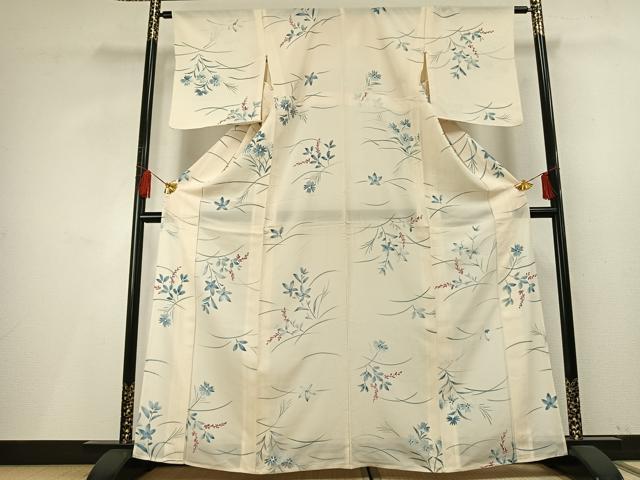 平和屋着物＊夏物　小紋　絽　手描き　草花文　正絹　逸品　AABF5695fy