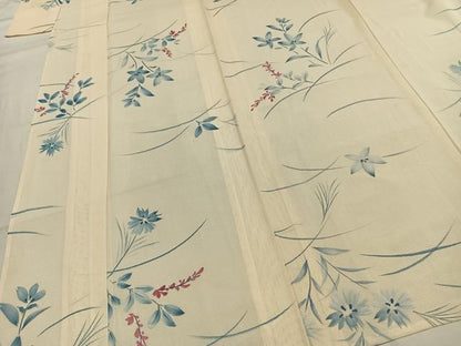 平和屋着物＊夏物　小紋　絽　手描き　草花文　正絹　逸品　AABF5695fy
