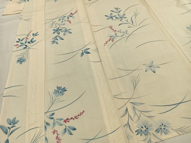 平和屋着物＊夏物　小紋　絽　手描き　草花文　正絹　逸品　AABF5695fy
