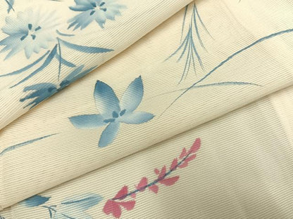 平和屋着物＊夏物　小紋　絽　手描き　草花文　正絹　逸品　AABF5695fy