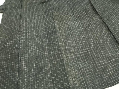 平和屋着物＊夏物 男性 上布 井桁絣 黒地 麻 逸品 AABF5696fy