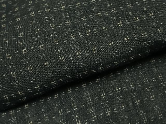 平和屋着物＊夏物 男性 上布 井桁絣 黒地 麻 逸品 AABF5696fy
