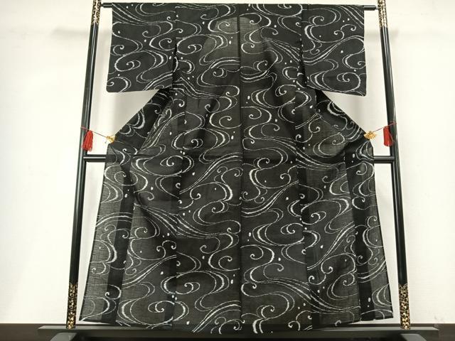 平和屋着物＊夏物 小紋 紗 流水文 黒地 洗える着物 AABF5698fy