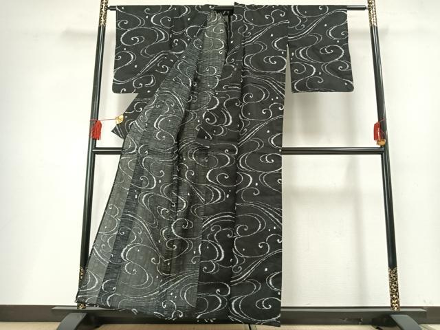 平和屋着物＊夏物 小紋 紗 流水文 黒地 洗える着物 AABF5698fy
