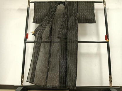 平和屋着物＊夏物 小紋 紗 格子 黒地 正絹 逸品 AABF5699fy