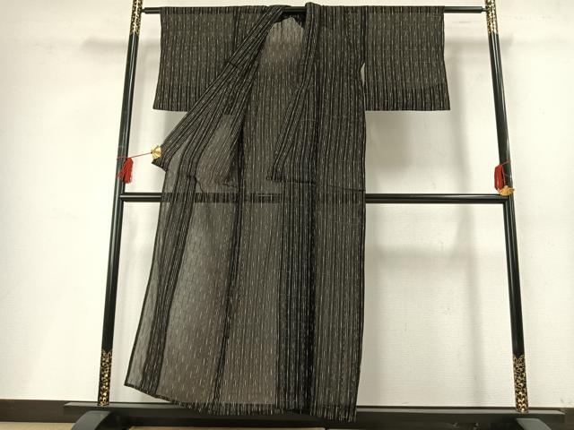 平和屋着物＊夏物 小紋 紗 格子 黒地 正絹 逸品 AABF5699fy