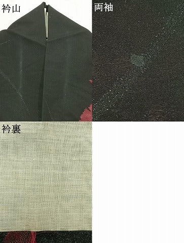 平和屋着物＊夏物 小紋 紗 草花文 黒地 銀通し地 正絹 逸品 AABF5701fy