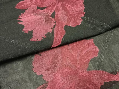 平和屋着物＊夏物 小紋 紗 草花文 黒地 銀通し地 正絹 逸品 AABF5701fy