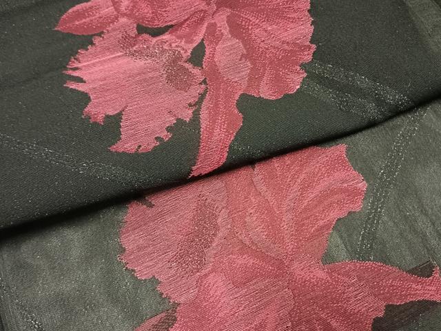 平和屋着物＊夏物 小紋 紗 草花文 黒地 銀通し地 正絹 逸品 AABF5701fy