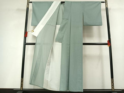 平和屋着物＊夏物 小紋 絽縮緬 縞 洗える着物 AABF5702fy