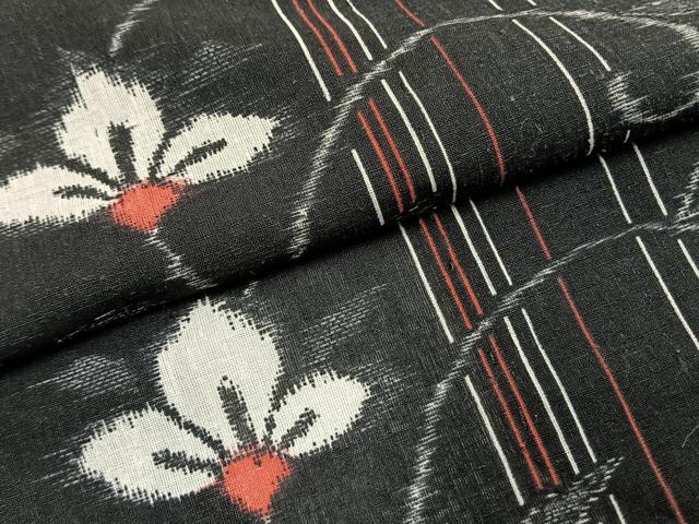 平和屋着物＊夏物 小紋 紗 花唐草文 黒地 洗える着物 AABF5706fy